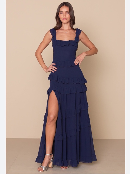 Lulus Dresses & Skirts - Lulus Compelling Romantic Ruffled Tiered Maxi Dress in Dark Navy Sz M Bridesmaid